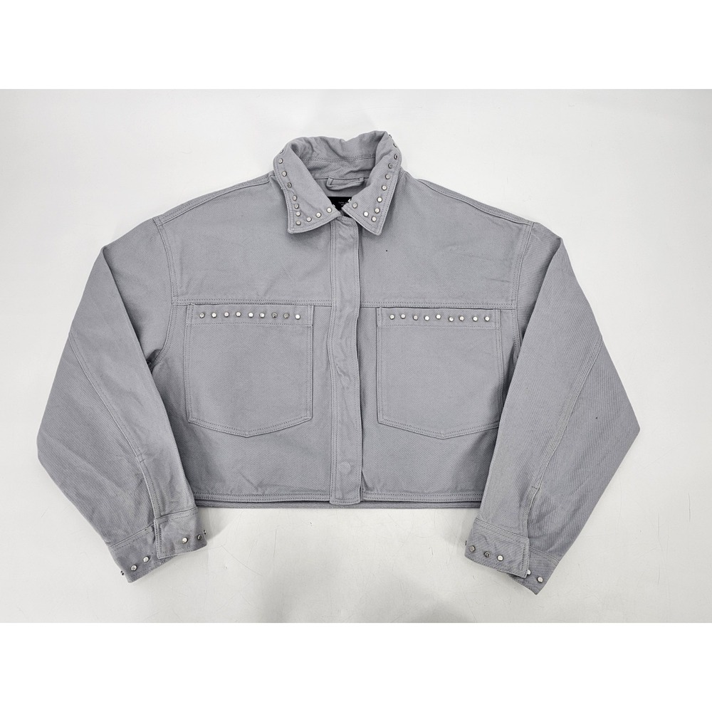 Zara Denim Distressed Cropped Jean Jacket Women's Small Gray Button Crop
